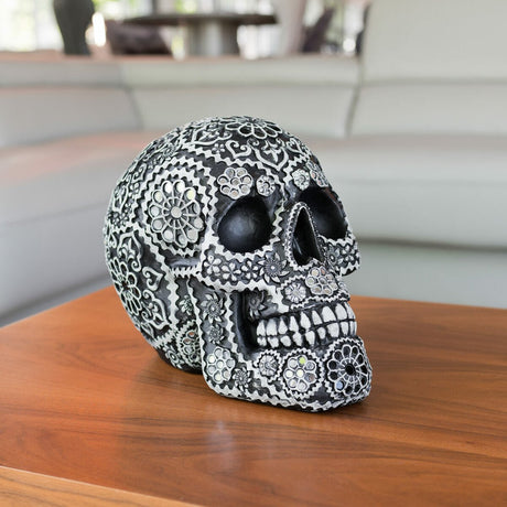 Calavera Black and White Sugar Skull Ornament in our Showroom