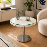 Upholstered 70cm Glass Top Table
