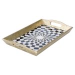 Rectangular Antique Gold Tray With Chequer Design