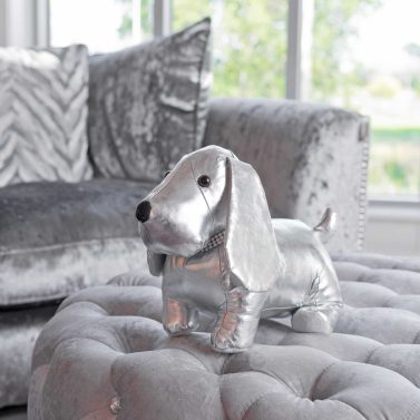 Silver Doggy Door Stop in our Furniture Showroom
