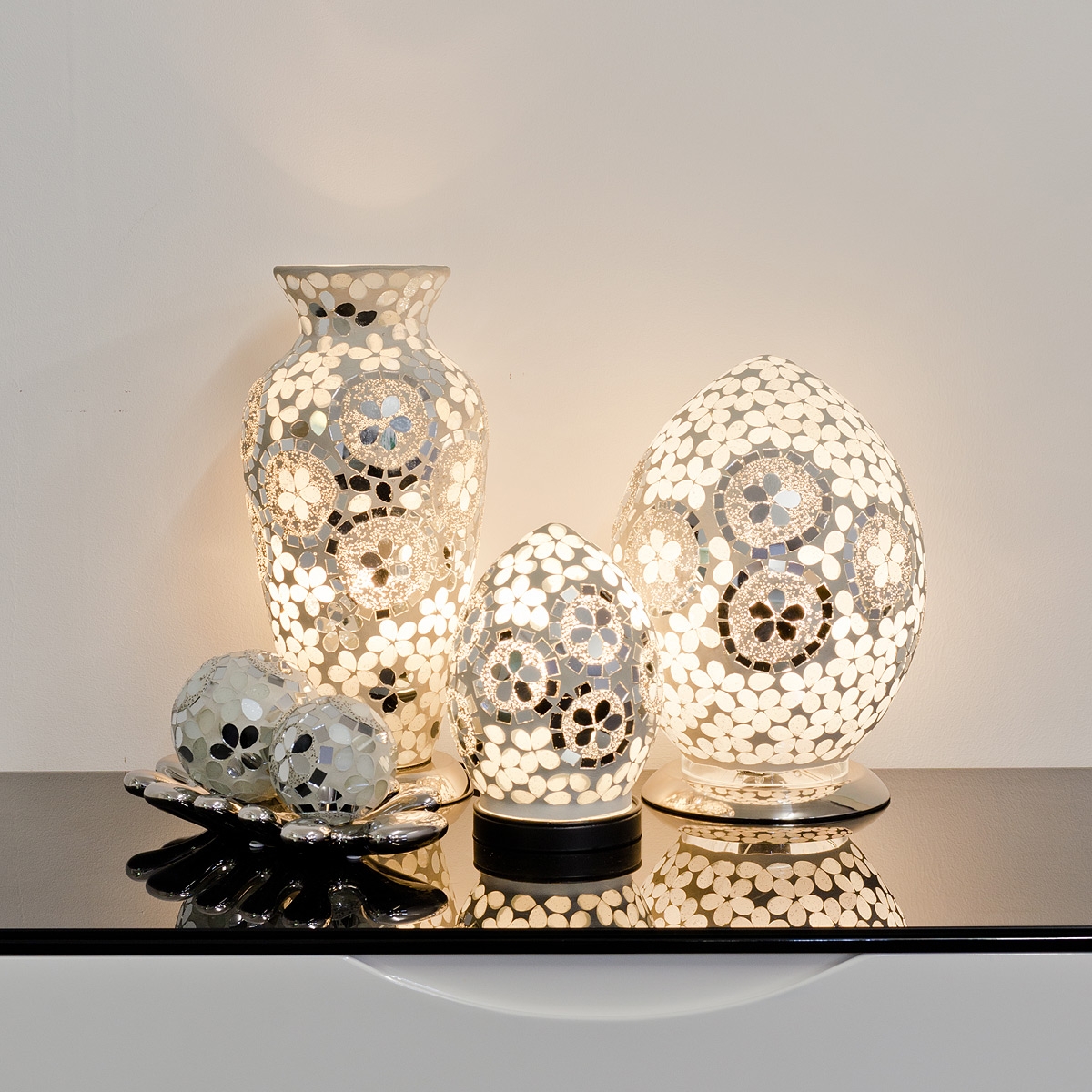 Mosaic Glass Egg Lamp Mirrored Art Deco