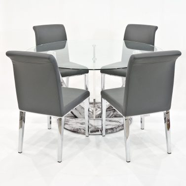 Jericho Clear Glass Dining Table Set with Kirkland Dining Chairs