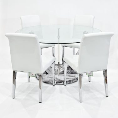 Jericho Clear Glass Dining Table Set with Kirkland Dining Chairs