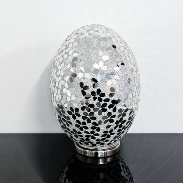 Large Mosaic Glass Egg Lamp - Mirrored Flower - Turned Off