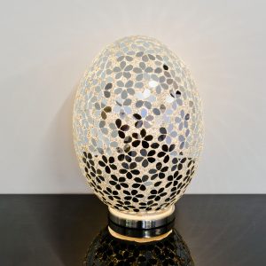 Large Mosaic Glass Egg Lamp - Mirrored Flower - Turned On